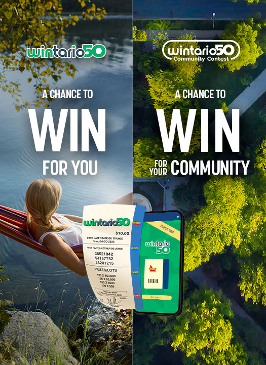 Wintario50. A chance to win for you. Wintario50 Community Contest. A chance to win for your community.